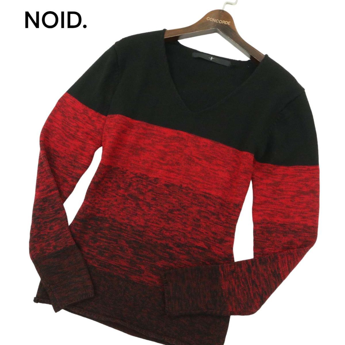 NOID. ノーアイディー 秋冬 グラデーション ボーダー★ ウール混 Ⅴネック プルオーバー ニット セーター Sz.1　メンズ　A4T00280_1#K_画像1