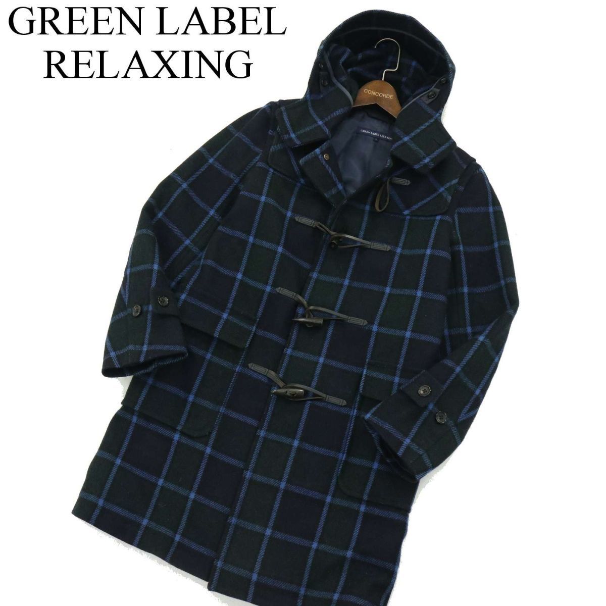 GREEN LABEL RELAXING ユナイテッドアローズ メルトン ウール★ ウインドウペン チェック ダッフル コート Sz.S　メンズ　A3T15529_C#N_画像1