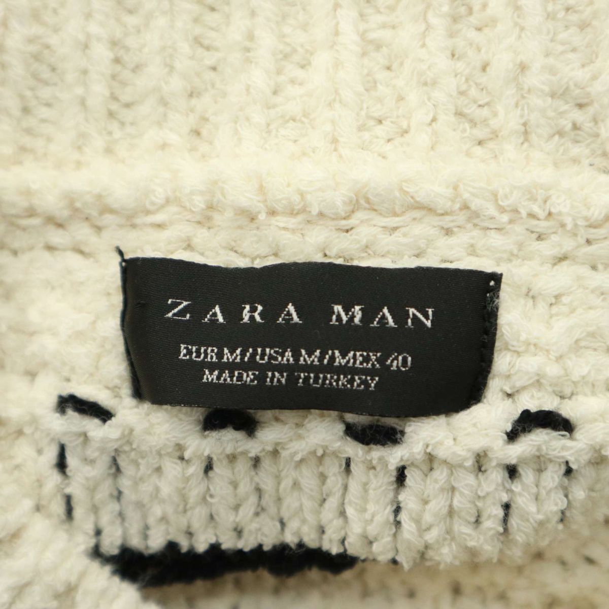 ZARA MAN ザラ マン 通年 デザイン ボーダー★ クルーネック コットン ニット セーター Sz.M　メンズ 白　A4T00468_1#L_画像5