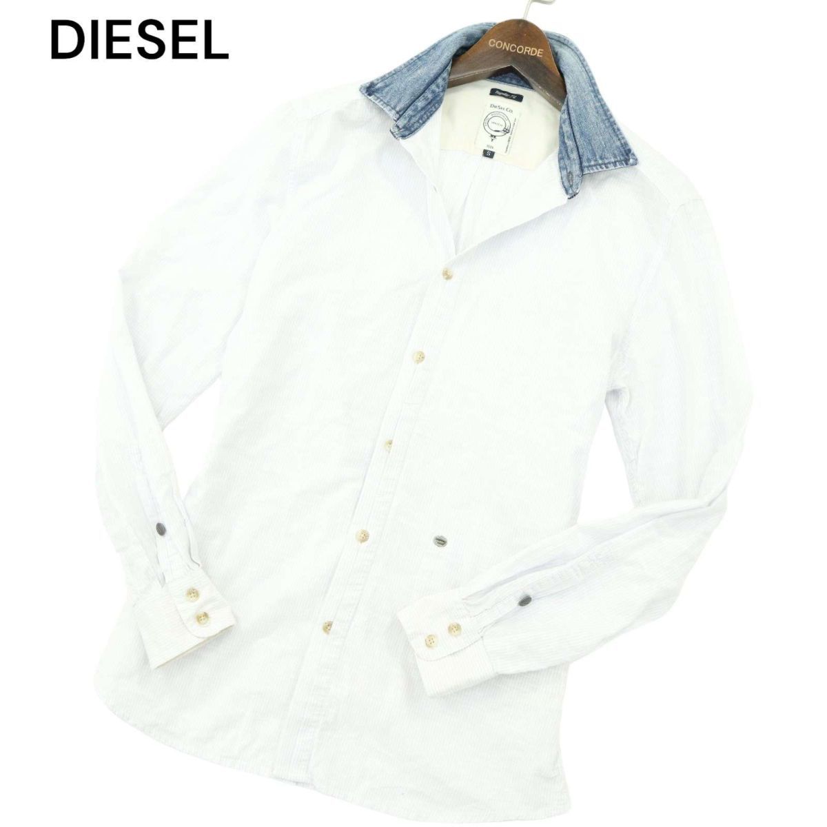 DIESEL ディーゼル 通年 REGULAR FIT 襟デニム 切替★ 長袖 ストライプ シャツ Sz.S　メンズ 薄紫×白　A4T00464_1#C_画像1