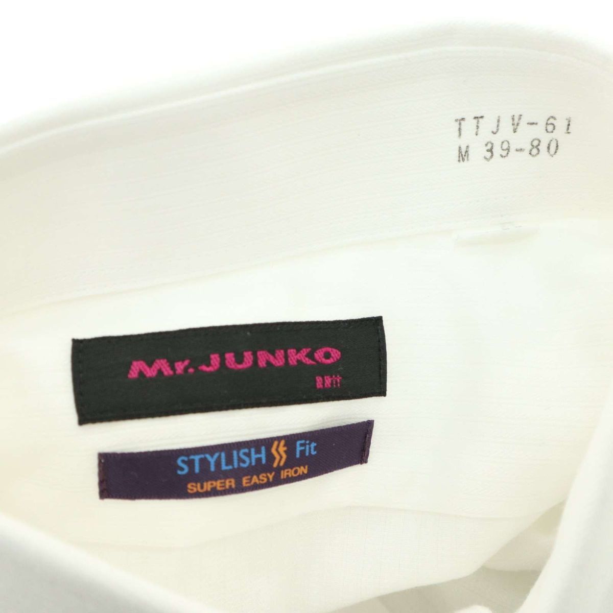 【新品 未使用】 Mr.JUNKO ミスタージュンコ 日本製生地 長袖 ボタンダウン シャツ ワイシャツ Sz.M　メンズ 白 ビジカジ　A4T00499_1#C_画像5