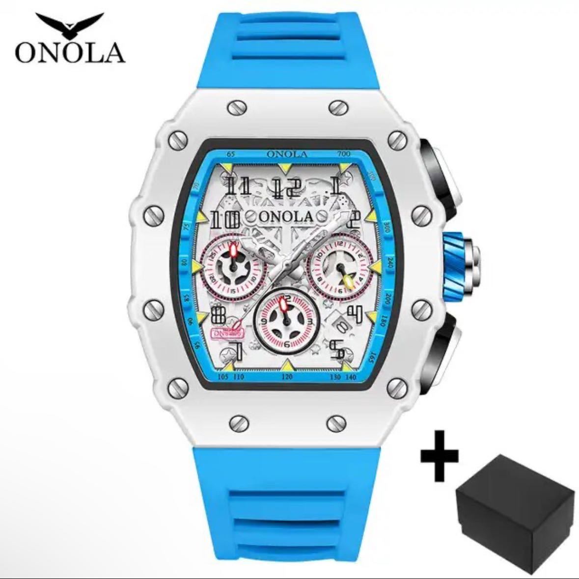 【日本未発売 アメリカ価格30,000円】ONOLA リシャールオマージュ クロノグラフ搭載 クォーツ腕時計 ラバーベルト メンズ腕時計