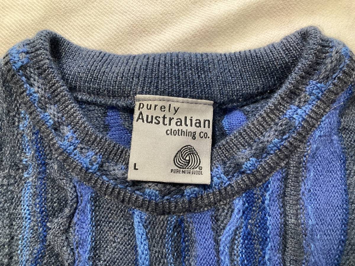 ★purely Australian clothing 立体編み 3D ウール ニット L セーター ブルー系 オーストラリア製 _画像5