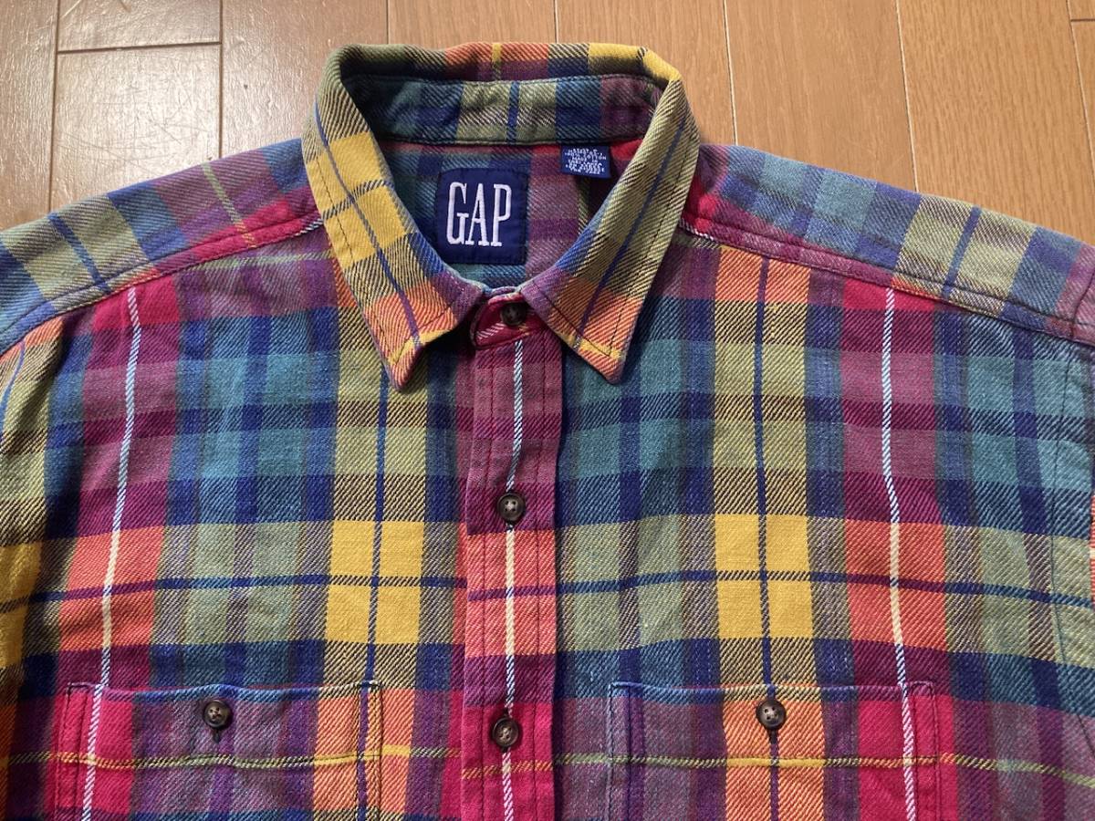 ★～90s オールド GAP ギャップ チェック柄 長袖ネルシャツ L 長袖シャツ OLD ビンテージ フェード_画像4