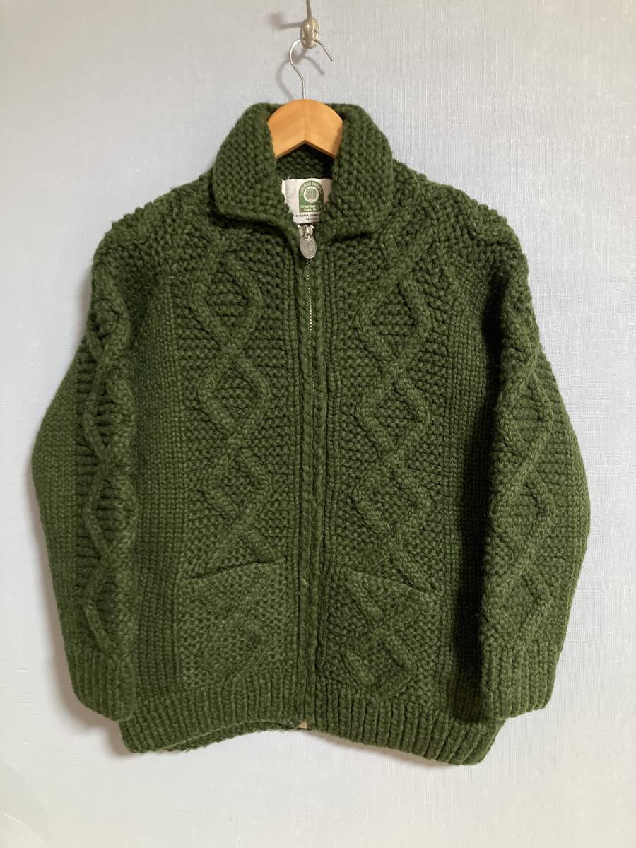 ★CANADIAN SWEATER カナディアンセーター カウチンセーター M位 カナダ製 ニット オリーブグリーン ZIPカーディガン ハンドニット_画像1