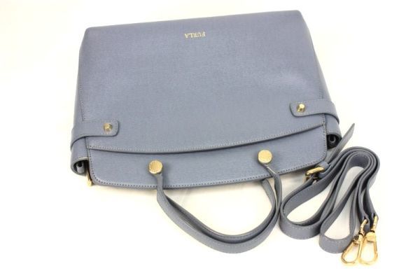 FURLA フルラ 2way ハンドバッグ ショルダーバッグ レザー 肩がけ ライトブルー 超美品 1円_画像8