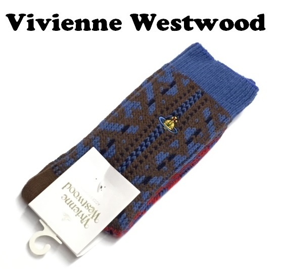【Vivienne Westwood】(NO.2110）ヴィヴィアンウエストウッド ソックス　靴下　ブルー系　クルー丈　未使用　22.5-24.5cm_画像1