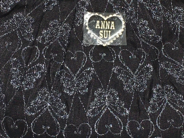 【ANNA SUI】(NO.2084)アナスイ コスメポーチ　ミニミラー付き　ブラック　ラメ入り蝶刺繍　未使用_画像2