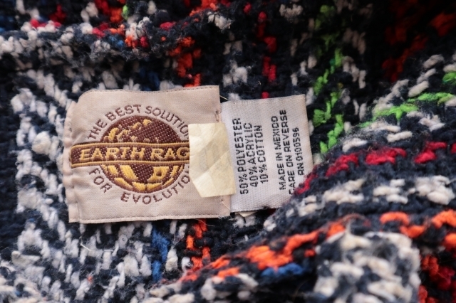 ◆ メキシコ製 EARTH RAGZ メキシカンパーカー S ボーダー 青白黒ボーダー/ビンテージ オールド アメリカ古着 ラグ ブランケット_画像7