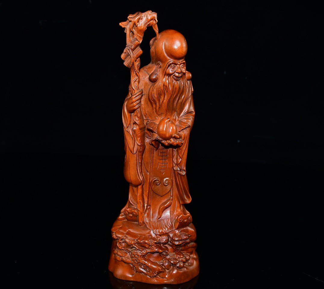 超爆安 *珍品旧蔵 清時代 小葉黄楊木寿星 唐木 高品質木彫 古置物 工芸