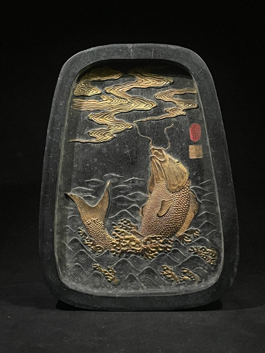 珍品旧蔵*中国四大名硯の一 歙硯 海を渡る八仙と墨硯の置物 人物 珍品旧蔵*中国四大名硯の一 歙硯 海を渡る八仙と墨硯の置物 人物