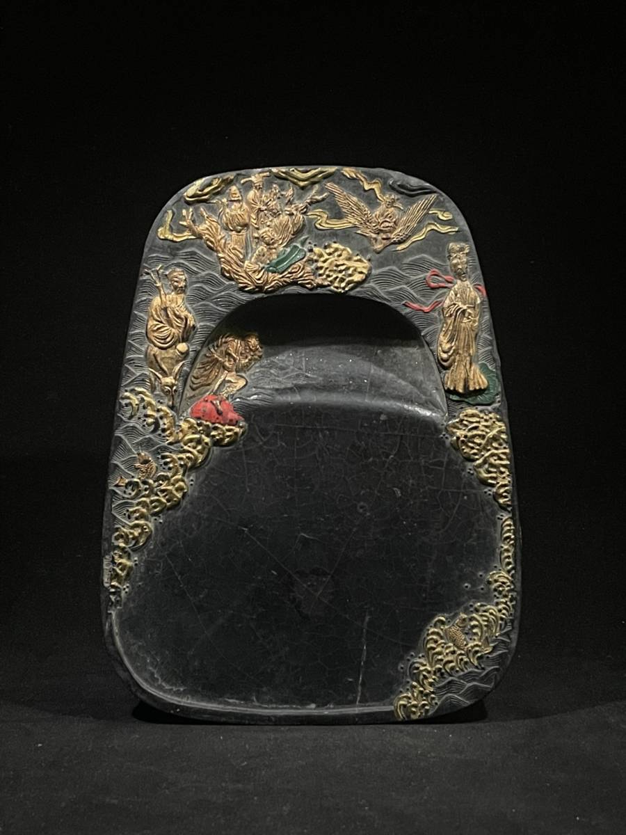 珍品旧蔵*中国四大名硯の一 歙硯 海を渡る八仙と墨硯の置物 人物 珍品旧蔵*中国四大名硯の一 歙硯 海を渡る八仙と墨硯の置物 人物