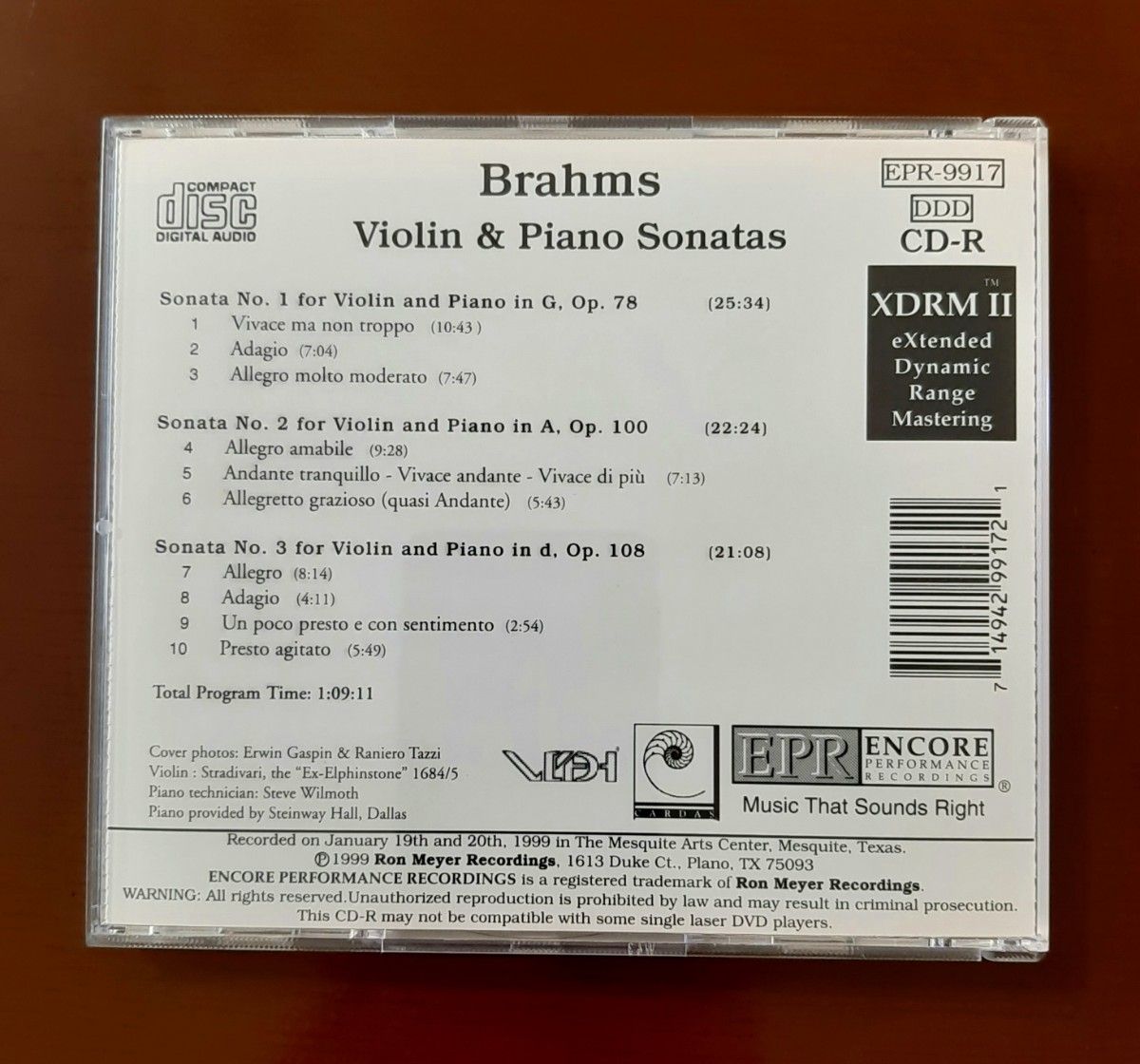 ブラームス ヴァイオリン・ソナタ 全3曲 タマーシュ・コチシュ ファビオ・ビディーニ 輸入CD-R