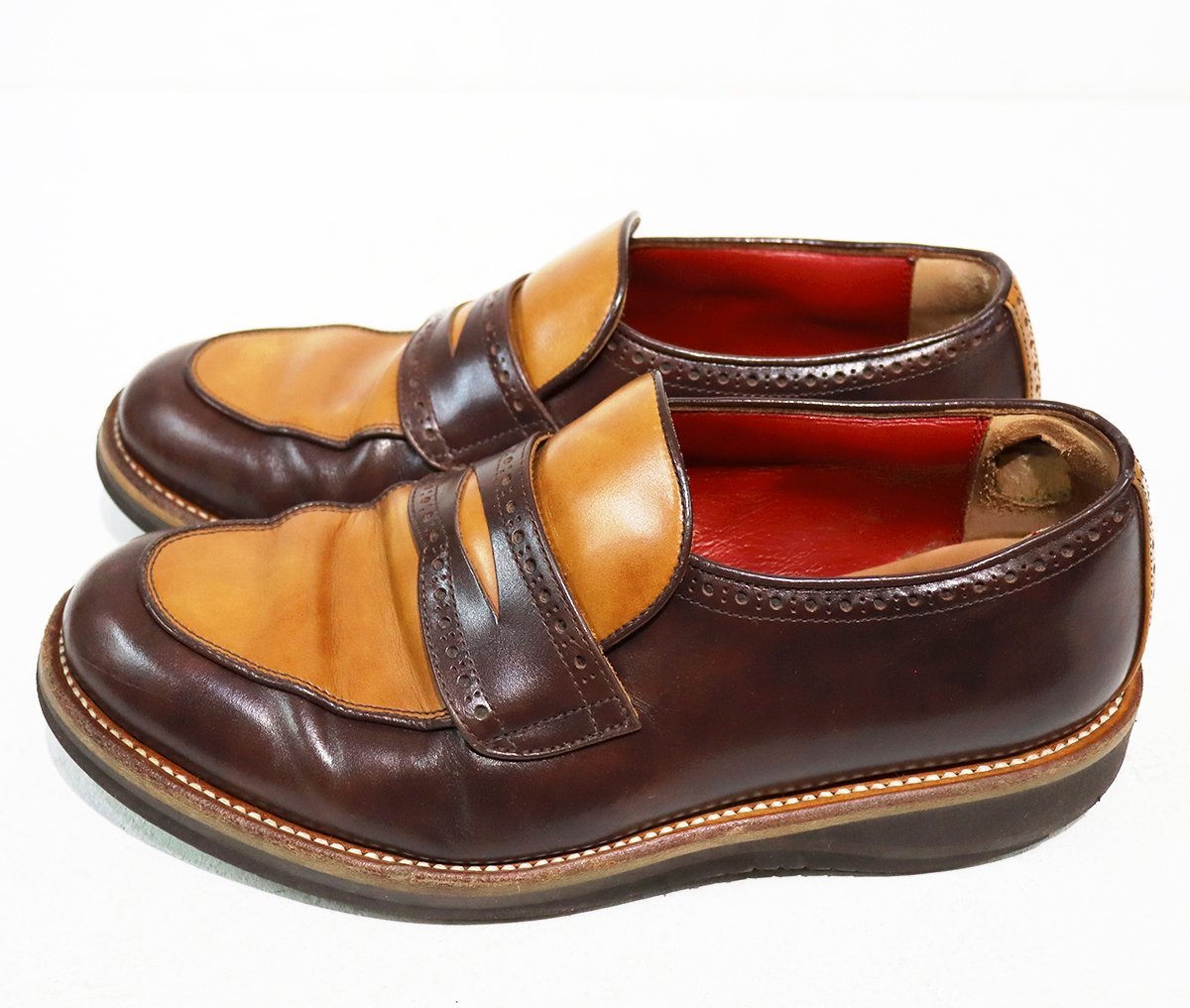 RJB (アールジェイビー) LOAFER SHOES / ローファーシューズ L123A 難有り ブラウン × ベージュ size 8 (26cm) / フラットヘッド_画像4