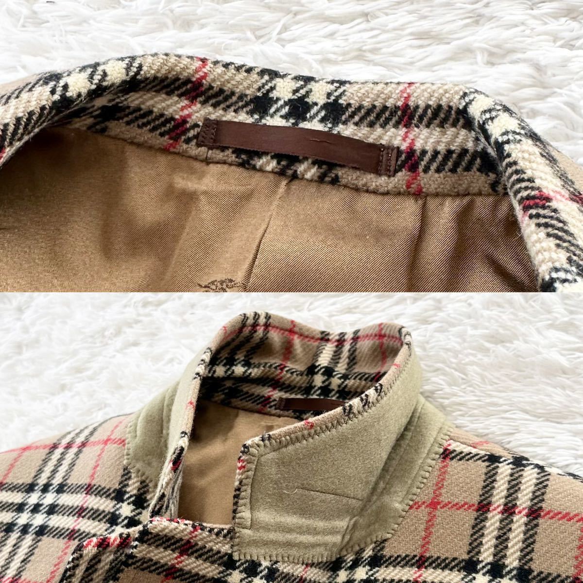 希少90s●バーバリー Burberry’s ノバチェック テーラードジャケット カシミヤ混 イタリア製くるみ釦 S位 ベージュ vintage メンズ 1円〜_画像5