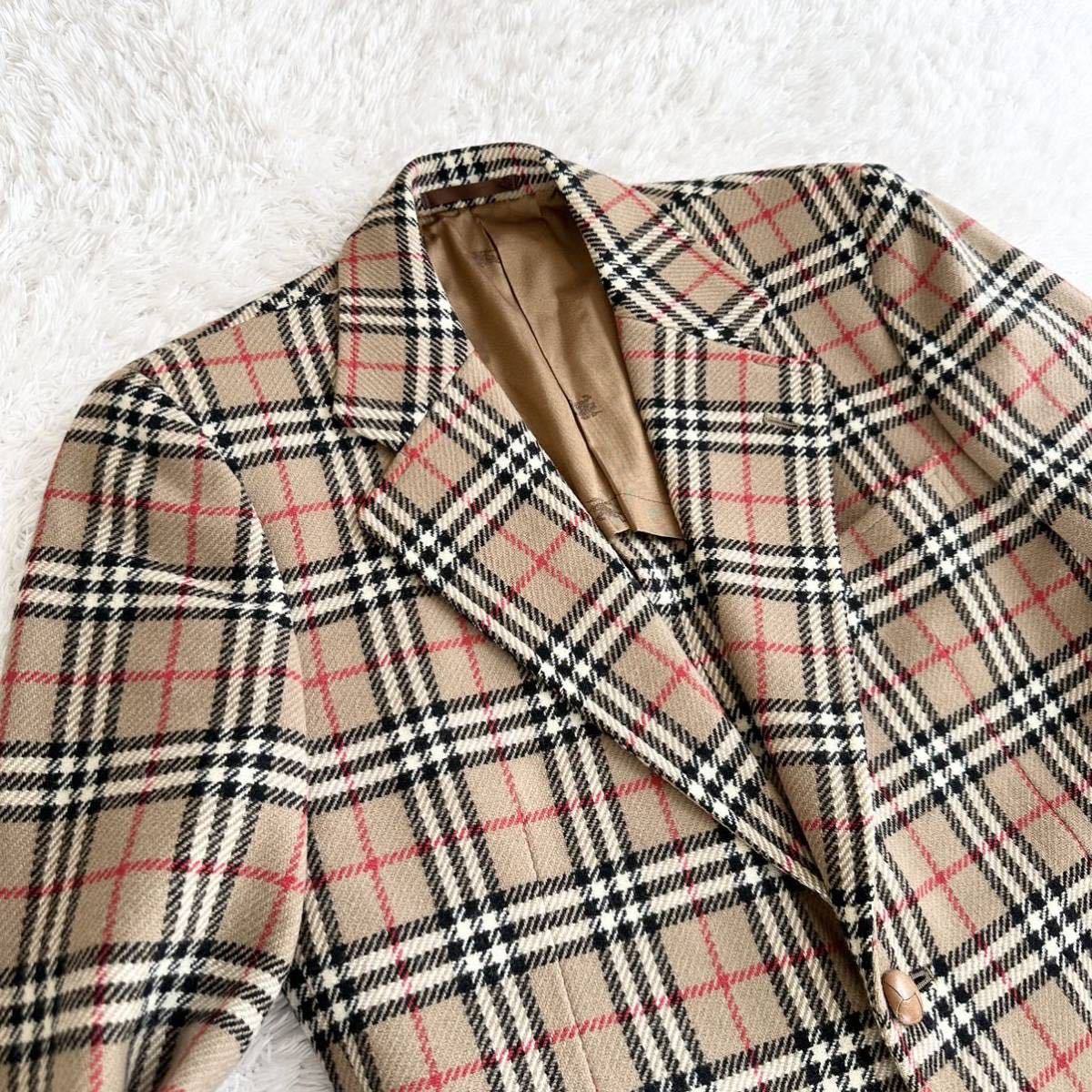 希少90s●バーバリー Burberry’s ノバチェック テーラードジャケット カシミヤ混 イタリア製くるみ釦 S位 ベージュ vintage メンズ 1円〜_画像3