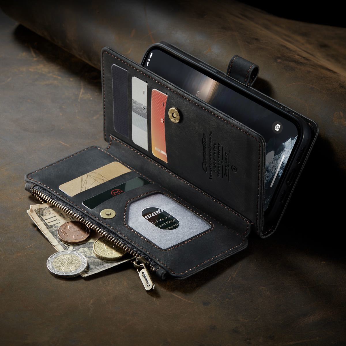 iPhone 14 レザーケース アイフォン14 ケース iPhone14 カバー 6.1インチ 手帳型 カード収納 お財布付き ブラック
