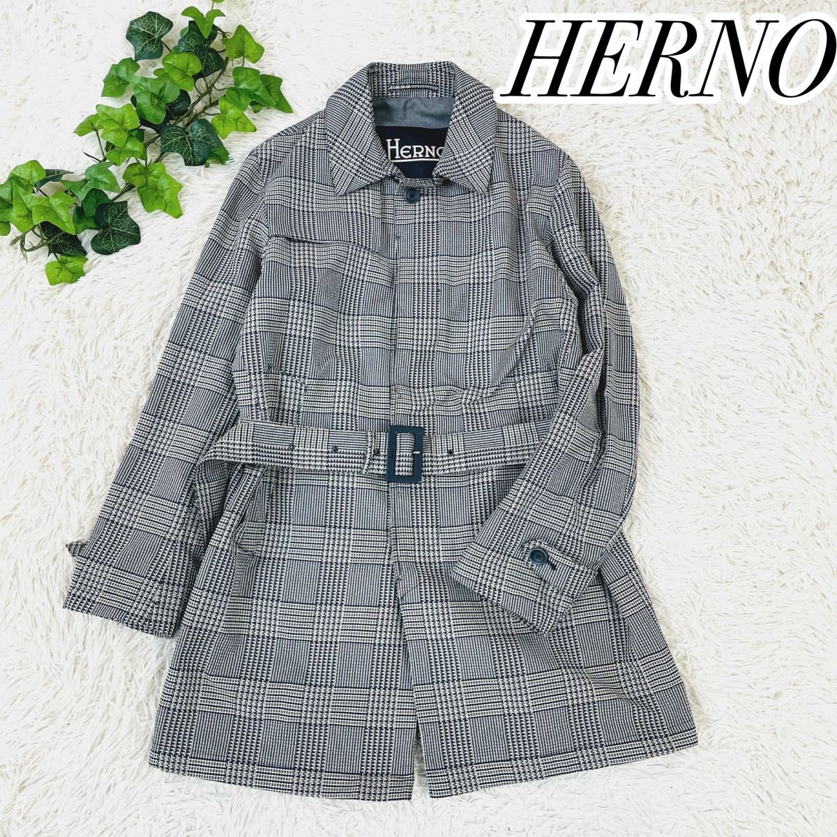 【美品】HERNOヘルノ　比翼仕立ベルト付ステンカラーコート　スプリング　50_画像1