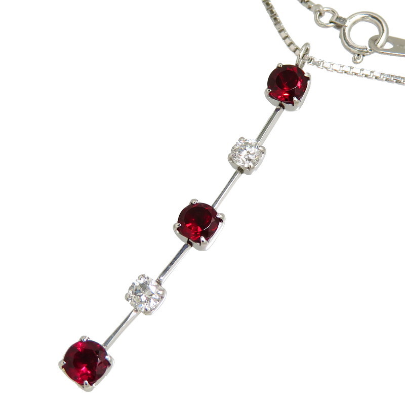 2025年新作アイテムが続々登場 Pt850プラチナ ネックレス 計0.27ct ダイヤモンド 計0.76ct レッドトルマリン/ルベライト 4.3g レディース 40.5cm プラチナ