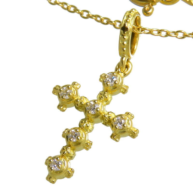AHKAH/ Ahkah memorial Cross diamond necklace K18 Gold 1.8g 42cm lady's 