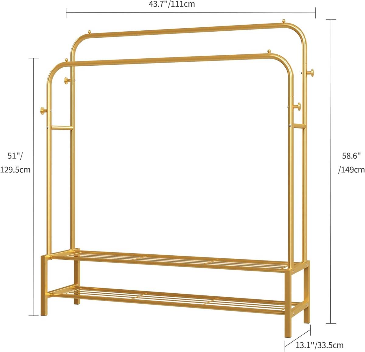 お引越しに ハンガーラック 頑丈大容量収納ラック おしゃれ洋服ラック かんたん組み立て 33.5Dx111Wx150.5Hcm 双極双層 ゴールド JOISCOPEの画像4