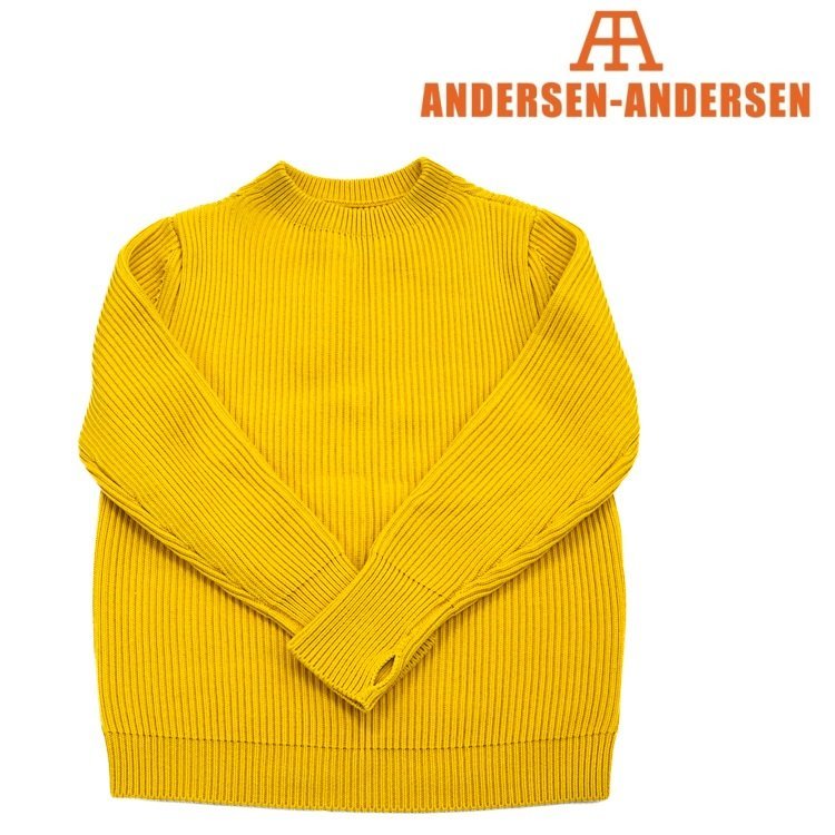 【1円/人気】アンデルセン アンデルセン ANDERSEN-ANDERSEN メンズ クルーネック 長袖セーター ウール リブ編 ミドルゲージ 山吹色 M 32773_画像1