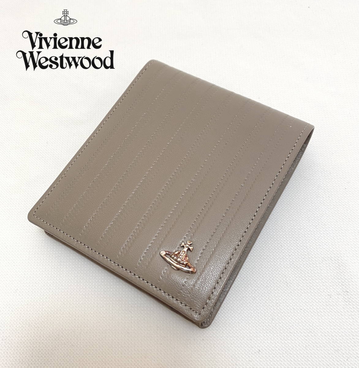 【未使用品】Vivienne Westwood ヴィヴィアン・ウエストウッド 二つ折り 財布 グレー レザー 牛革 オーブ 廃盤品 メンズ オーブ ウォレット