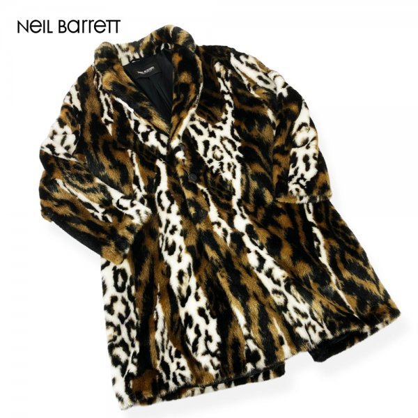 ★超激レア美品/ハンガー付き★ Neil Barrett ニール・バレット レオパード(ヒョウ柄) エコファー オーバーサイズ ロングコート イタリア製_画像1