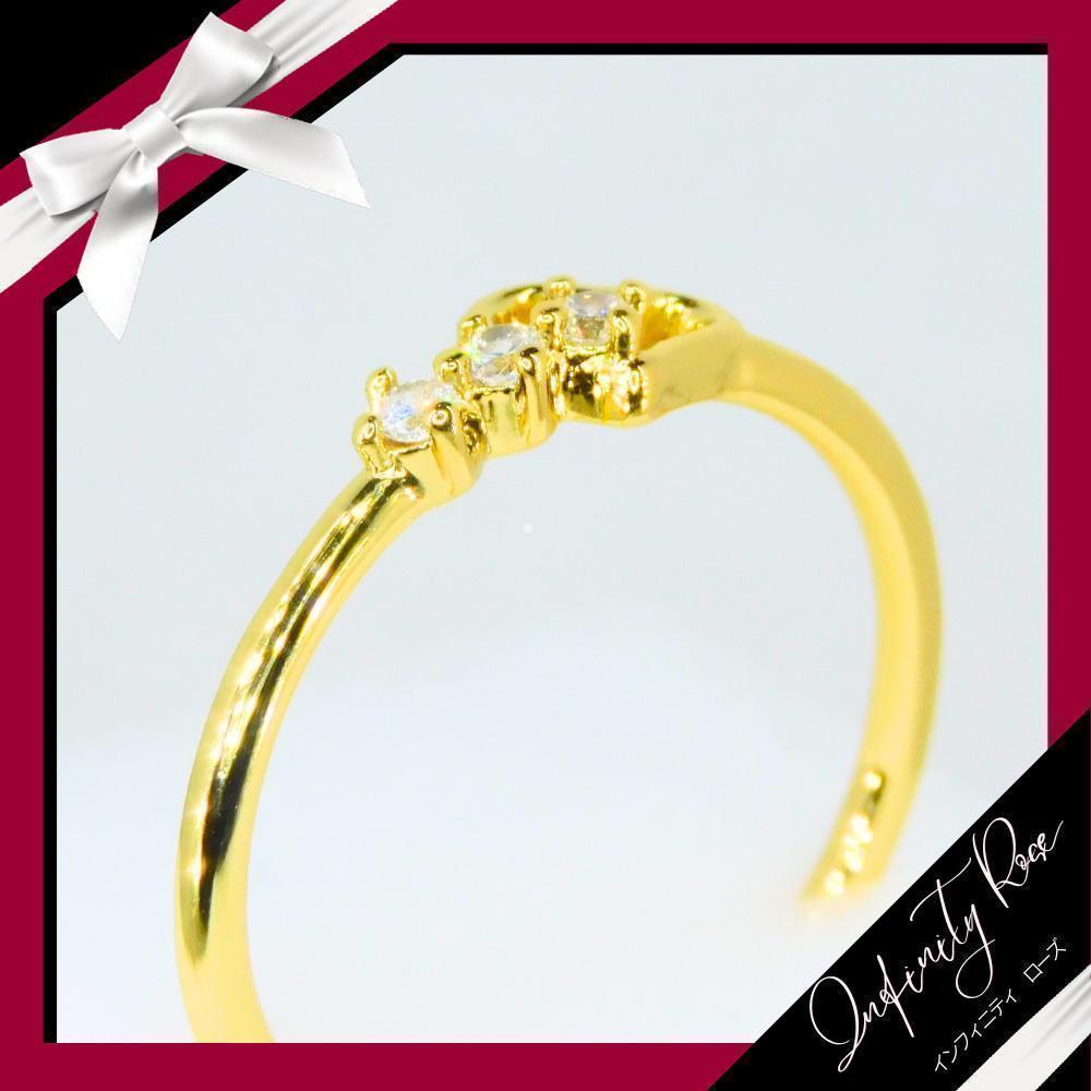 （R013G）14号　ゴールド可憐な大人可愛いジルコニアハート細リング　指輪