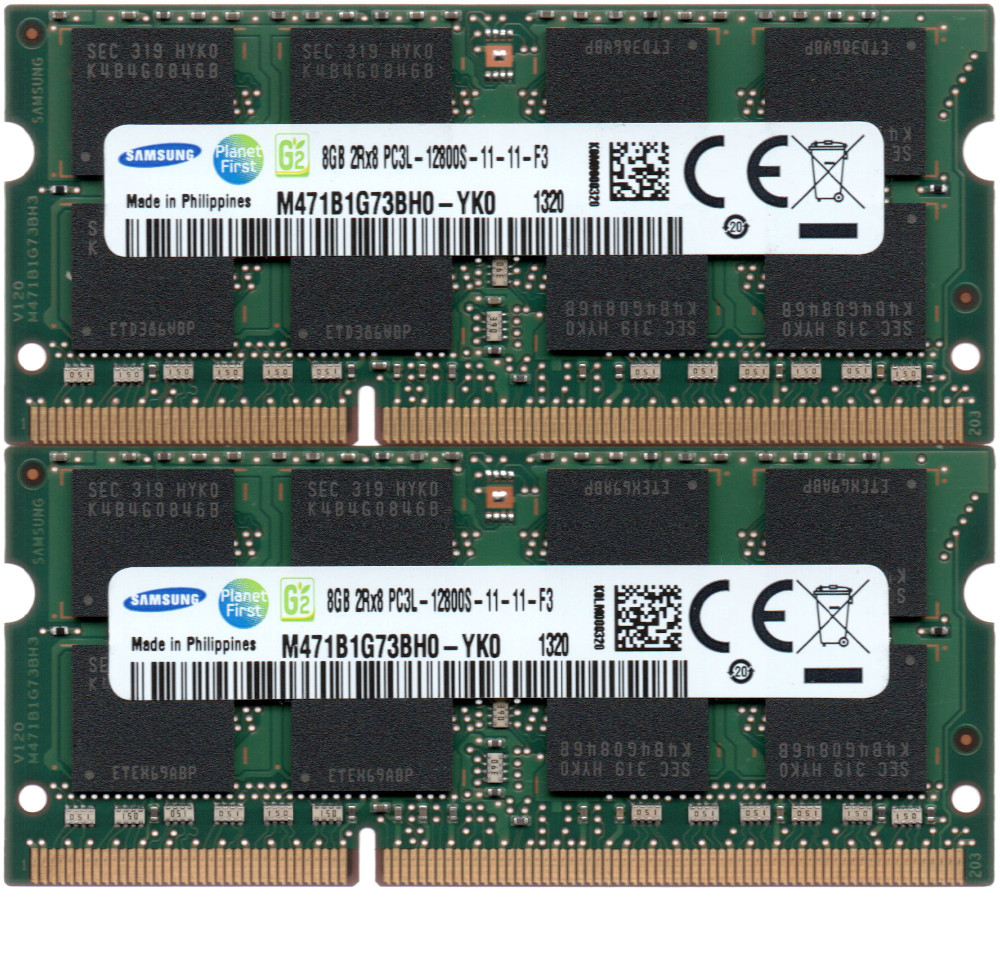 【DDR3 8GBx2枚 合計16GB ノートPC用】＜動作確認済＞SAMSUNG 低電圧 1.35V DDR3L-1600 (PC3L-12800S) M471B1G73BH0-YK0 2枚【中古】H955_写真の商品をお届けいたします！