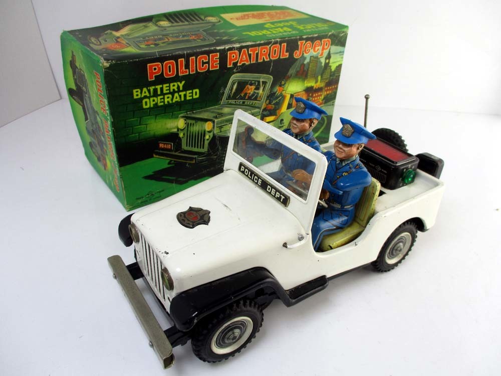 野村トーイ1960年代製 POLICE PATROL JEEP 完動美品　長さ約25cm_画像1