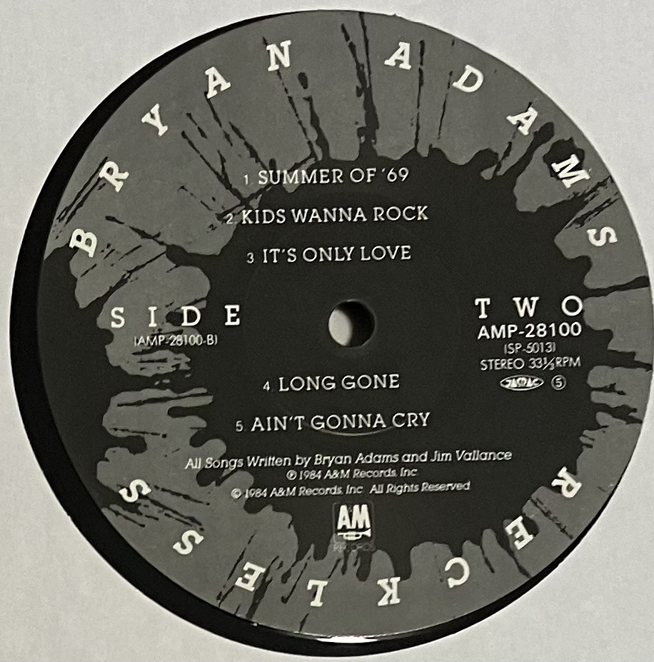 [ LP / レコード ] Bryan Adams - Reckless ( Rock ) A&M Records - AMP-28100 ロック_画像2