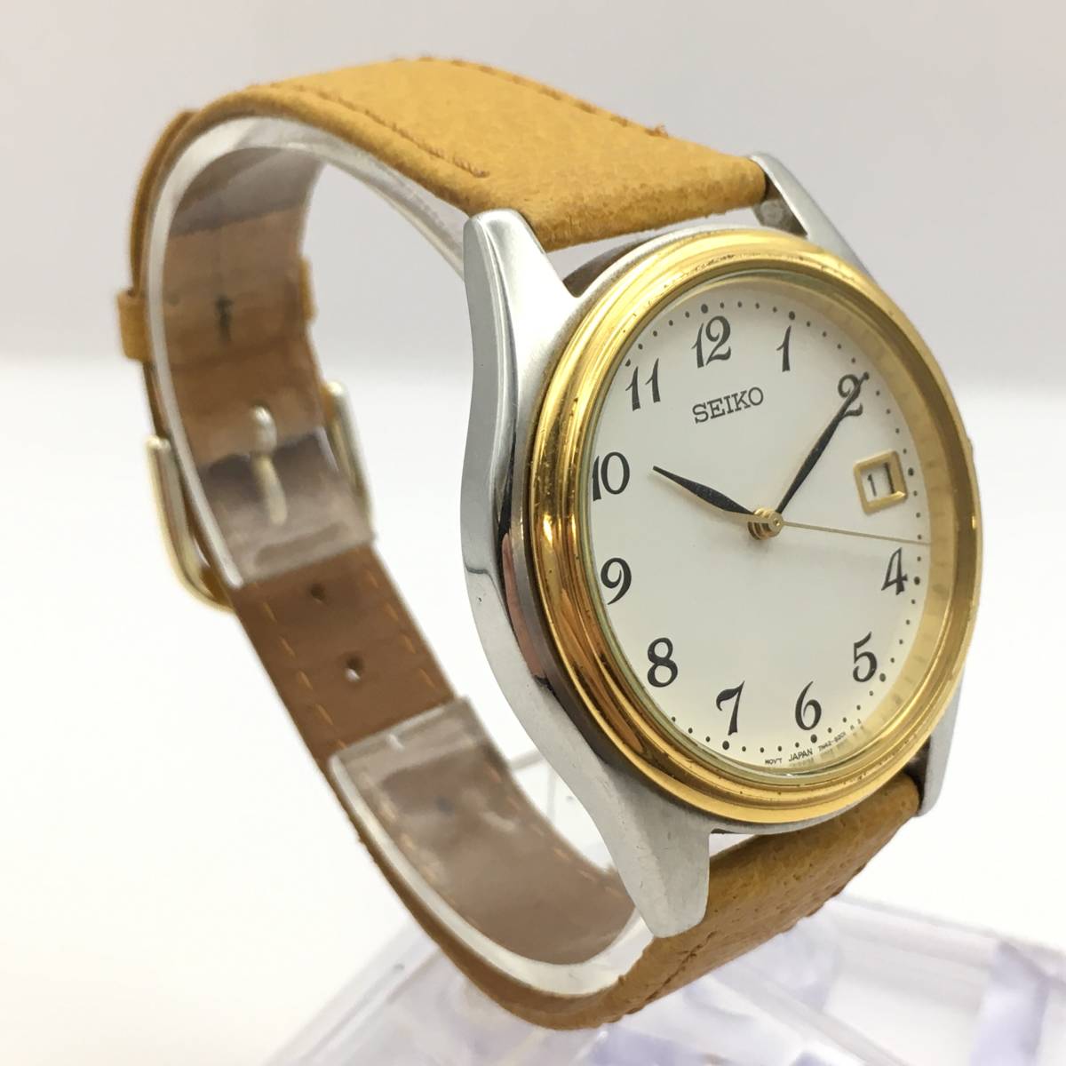 ◯B10-182 SEIKO/セイコー 3針 Date デイト メンズ クォーツ 腕時計 レザーベルト 7N42-8080 _画像2