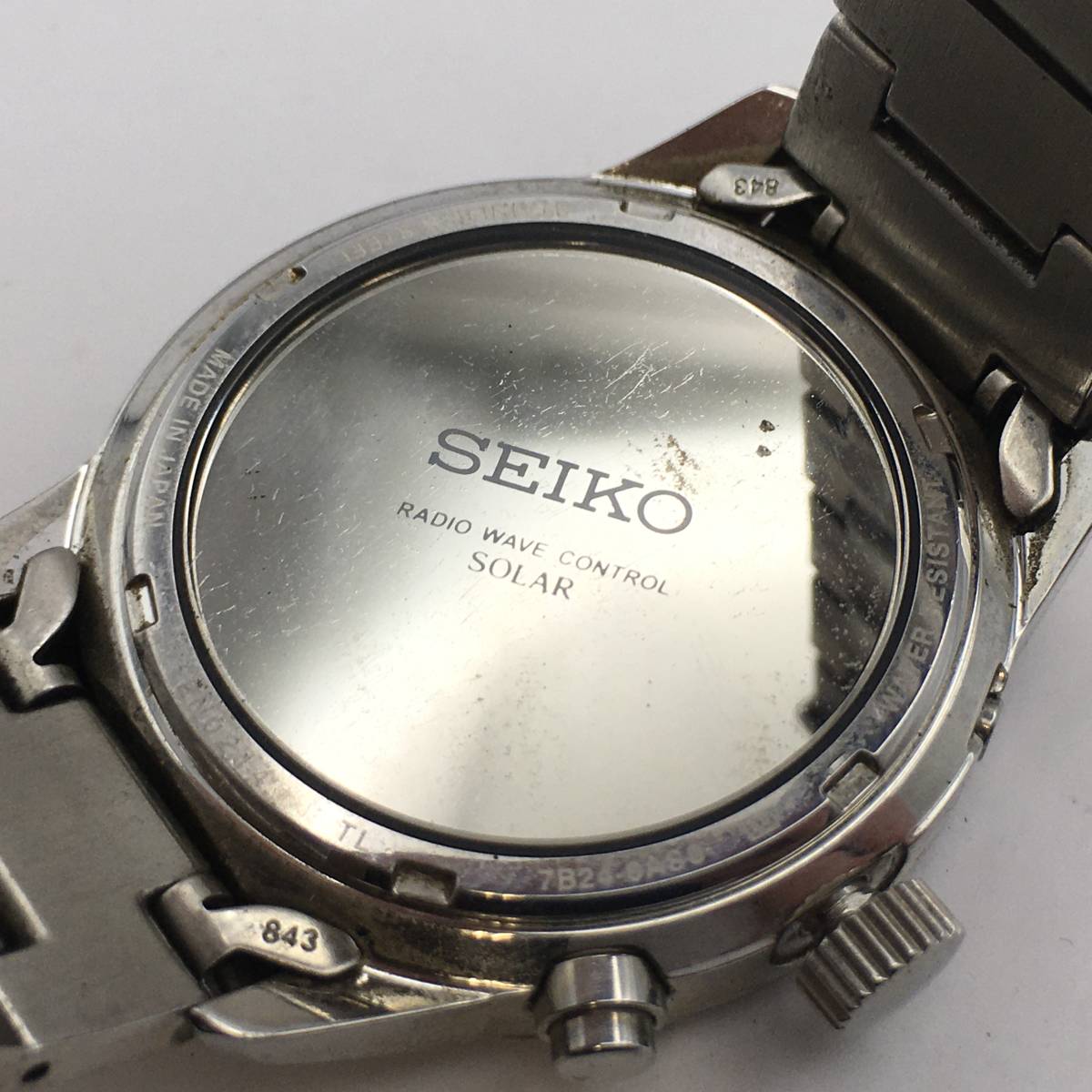 ◯J10-55 SEIKO/セイコー 3針 Date デイト メンズ 電波ソーラー 腕時計 7B24-0AS0 稼働品 _画像6