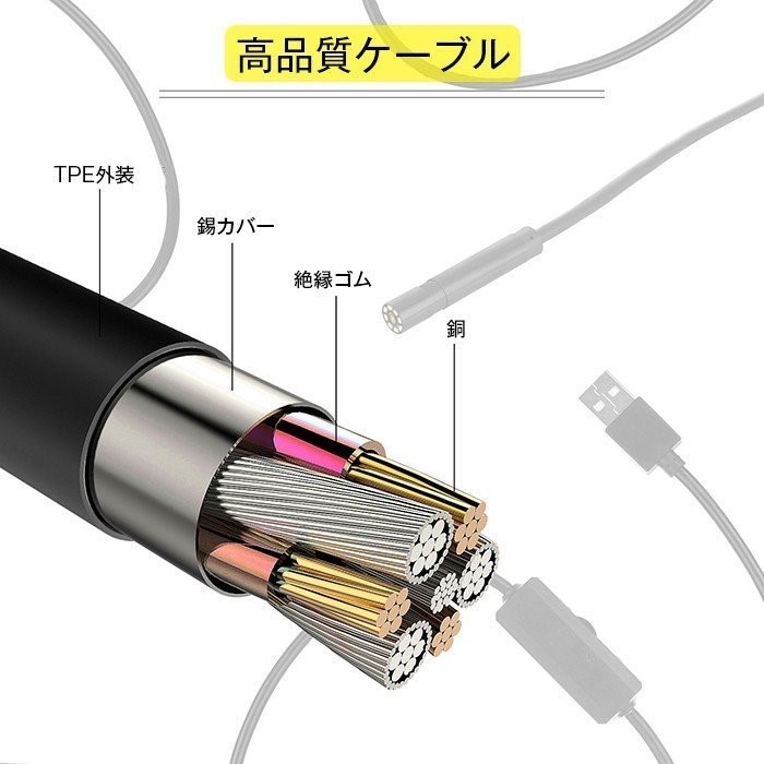 ファイバースコープ 1080P 解像度 エンドスコープ 内視鏡 水中カメラ 多機能内視鏡 IP67防水 5Mホース LEDライト8灯付き 車の整備_画像7