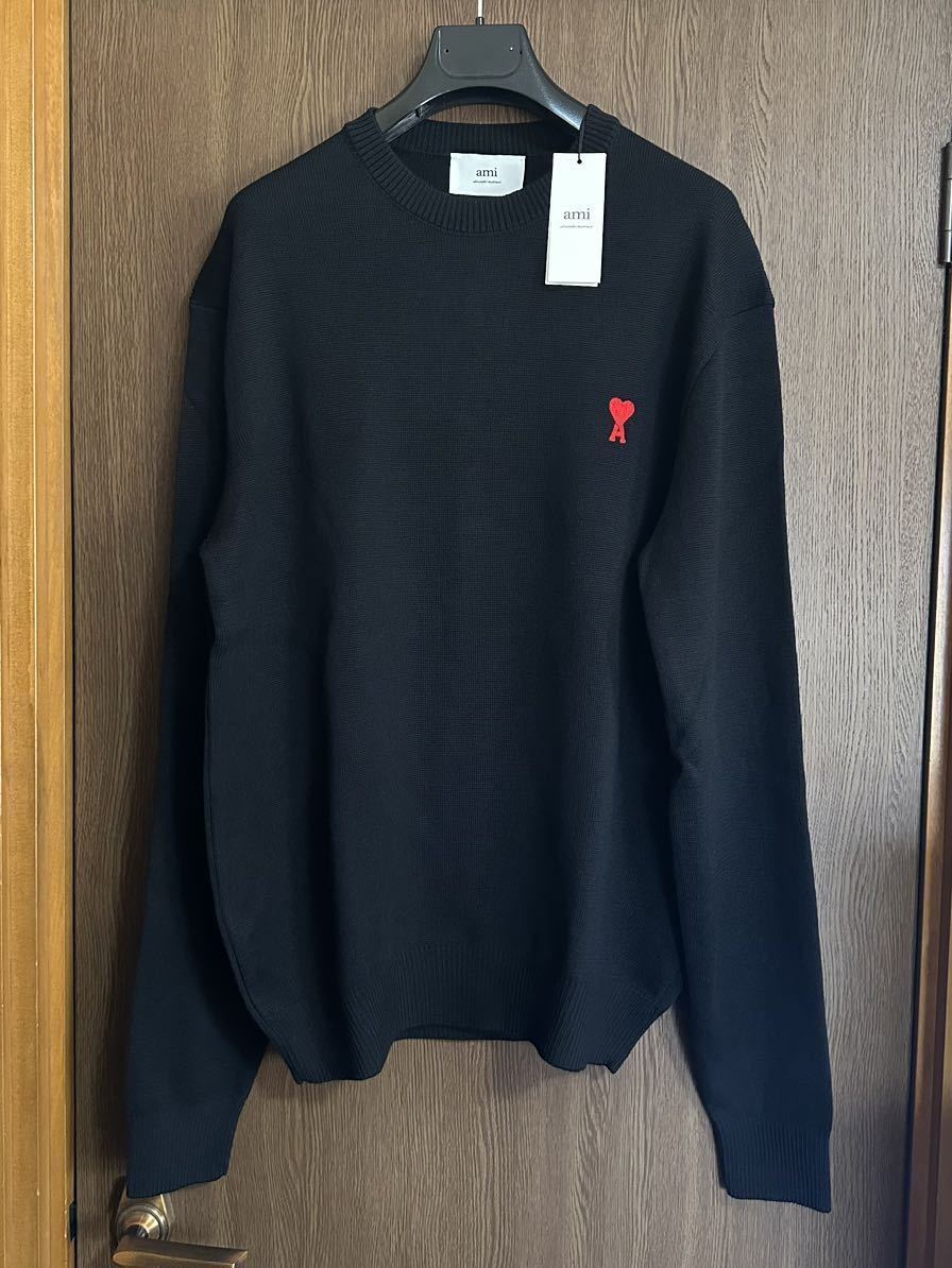 黒XL新品 AMI Paris グラフィック ロゴ 刺繍 ウール ニット セーター