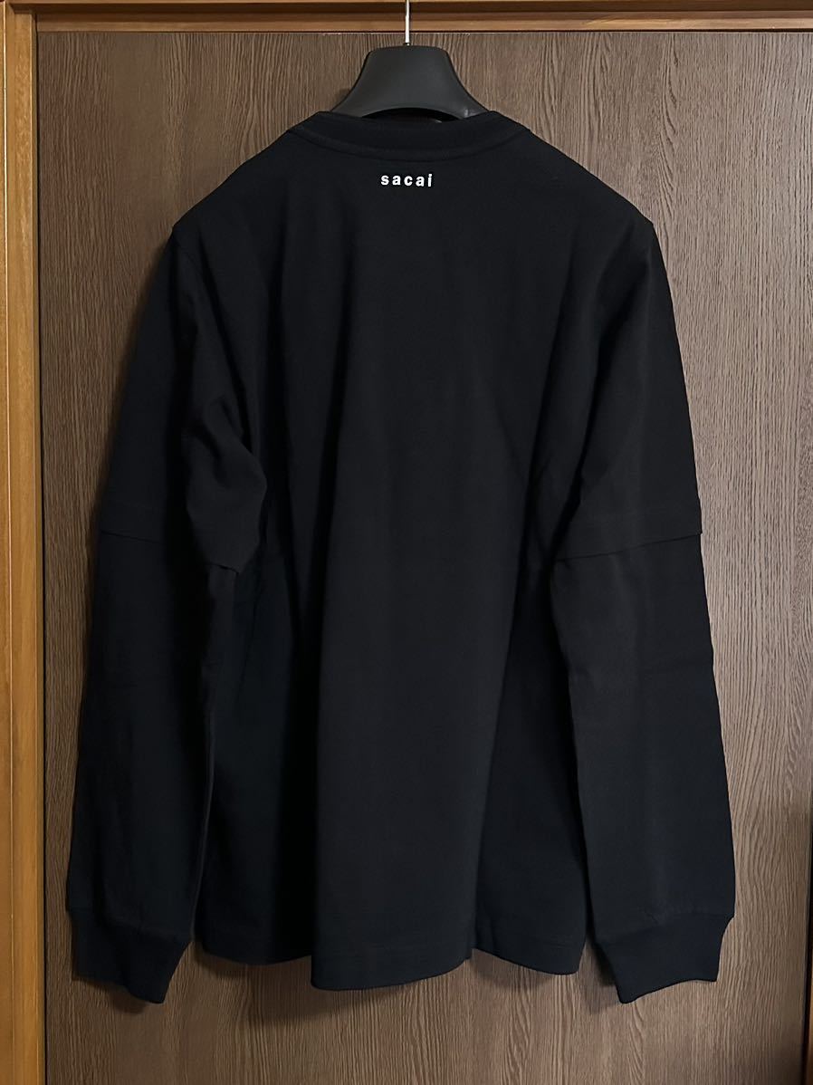 黒3新品 sacai サカイ メンズ ON & ON レイヤード ロング Tシャツ 長袖 22SS size 3 L 黒 スウェット ロンT ブラック