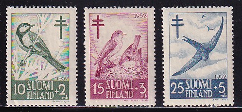 13 フィンランド【未使用】＜ 1952「結核救済慈善・鳥」 3種完 ＞ _画像1