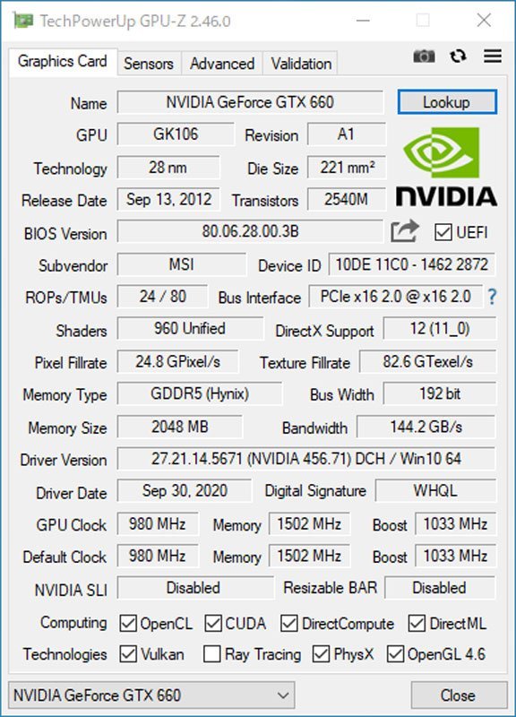 中古グラフィックカード 動作確認済 Vista～Win11 LINUX ★ MSI N660-2GD5 GeForce GTX660 GDDR5 2GB 192bit DVI/HDMI/DP #2091-K_画像4