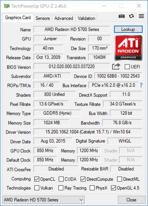 中古グラフィックカード 動作確認済 WinXP～Win10 LINUX ★ ATI Radeon HD 5770 GDDR5 1GB 128bit DVI/HDMI/DisplayPort #2094-K_画像5