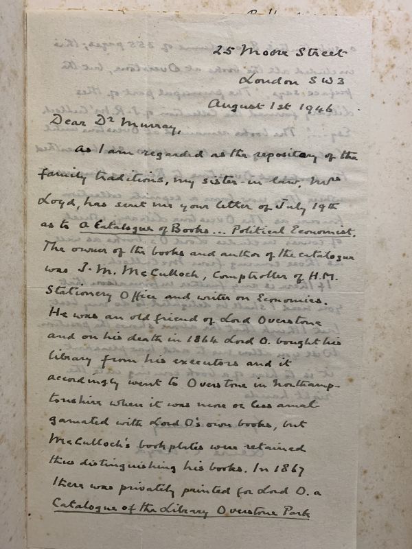 1862年　マカロック　署名入　オーバーストーンへの献呈本　McCulloch, A Catalogue of Books, The Property of a Political Economist_画像4