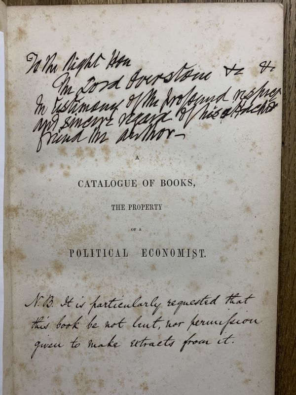 1862年　マカロック　署名入　オーバーストーンへの献呈本　McCulloch, A Catalogue of Books, The Property of a Political Economist_画像6