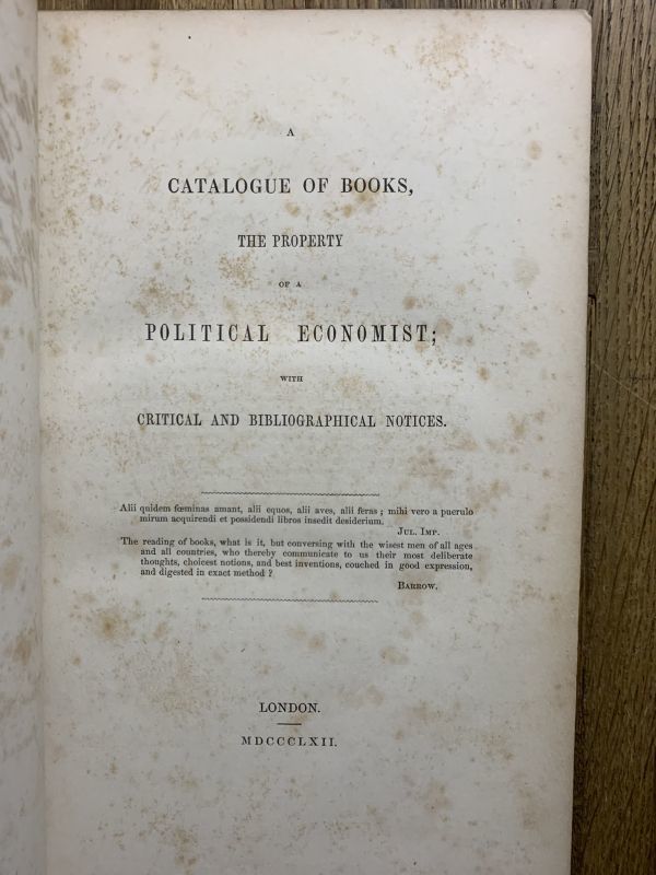 1862年　マカロック　署名入　オーバーストーンへの献呈本　McCulloch, A Catalogue of Books, The Property of a Political Economist_画像7