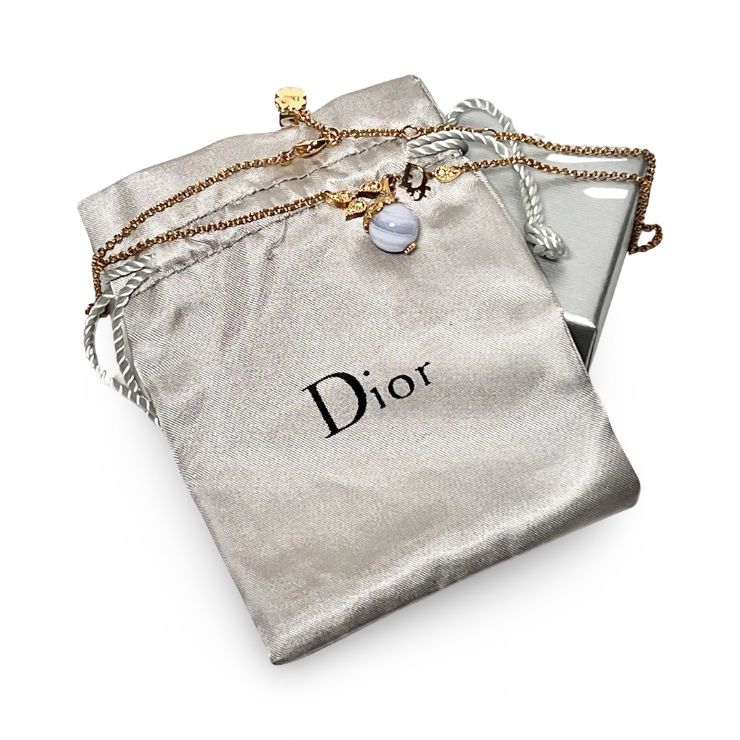Christian Dior クリスチャンディオール カラーストーン ラインストーン ネックレス ゴールド ブルーレースアゲート