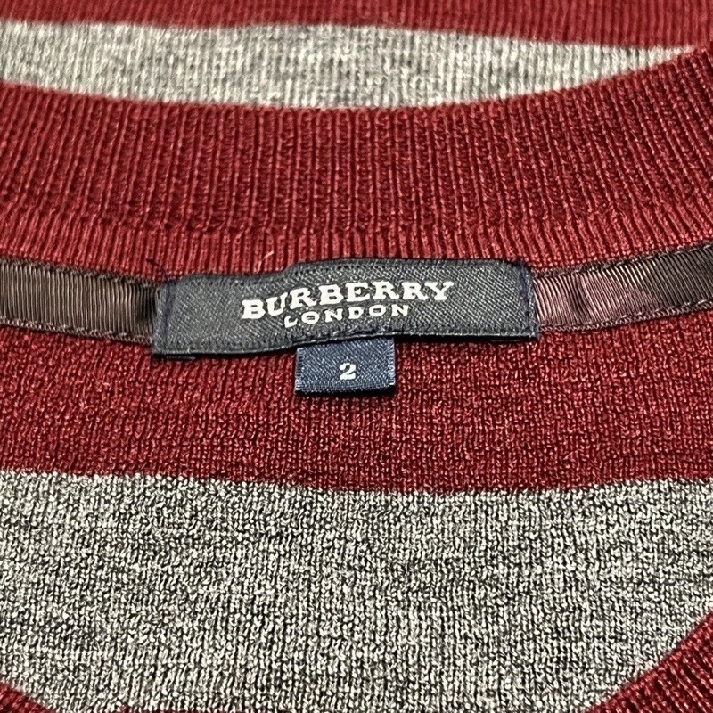 BURBERRY LONDON バーバリー ロンドン シルク カシミヤブレンド ボーダー柄 カーディガン ボルドー グレー size 2 レディース_画像5