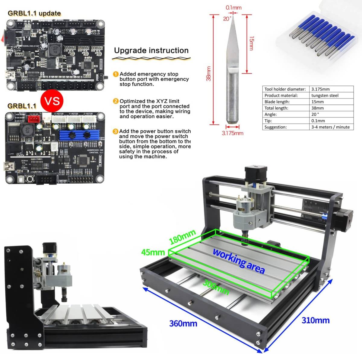 RATTMMOTOR GRBL制御 CNC 3018 PRO ルーターキット DIY ミニフライス盤 USB 卓上 CNC 彫刻機_画像4