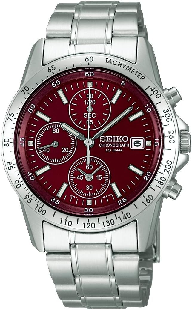 【特価品】SEIKO セレクション メンズ クォーツ クロノグラフ ウォッチ、シルバー/レッド