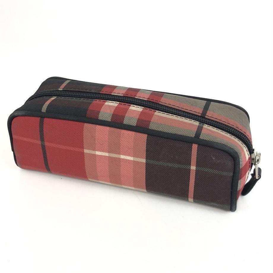 BURBERRY Burberry check pattern pen case pouch red brand 