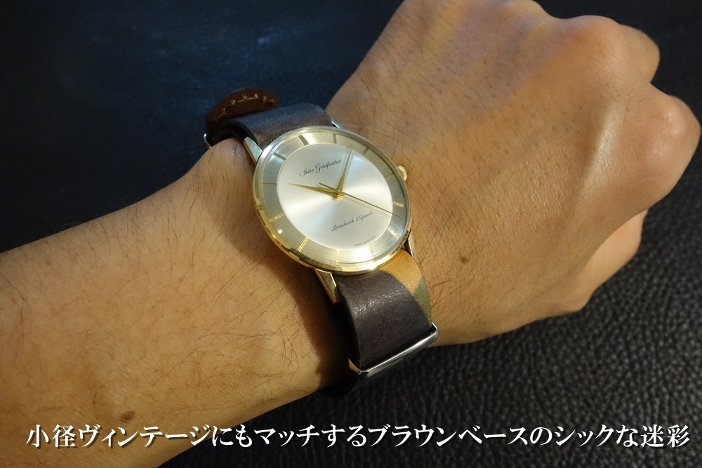 ◆Leather NATO G10Strap◆高品質本牛革イタリア産エルヴァケーロ マルチカモ 22㎜ カスタムオーダー/バックルカラー受注生産 腕時計ベルト_画像7