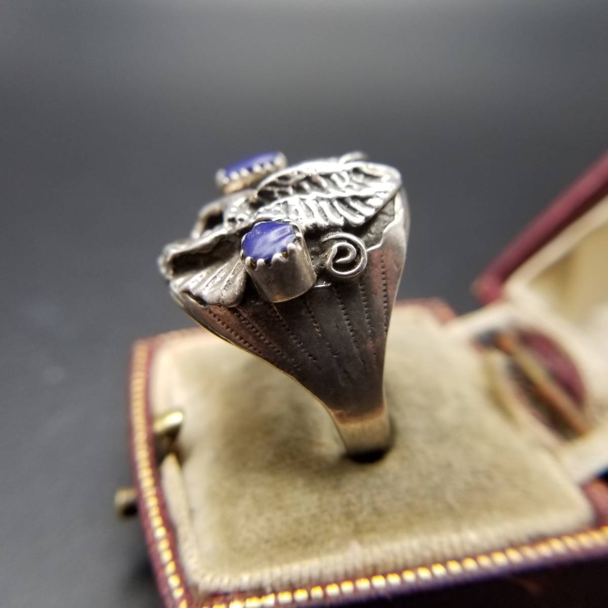  Navajo blues tone Eagle relief solid sculpture round 925 Vintage silver ring ring jewelry import Y13-D